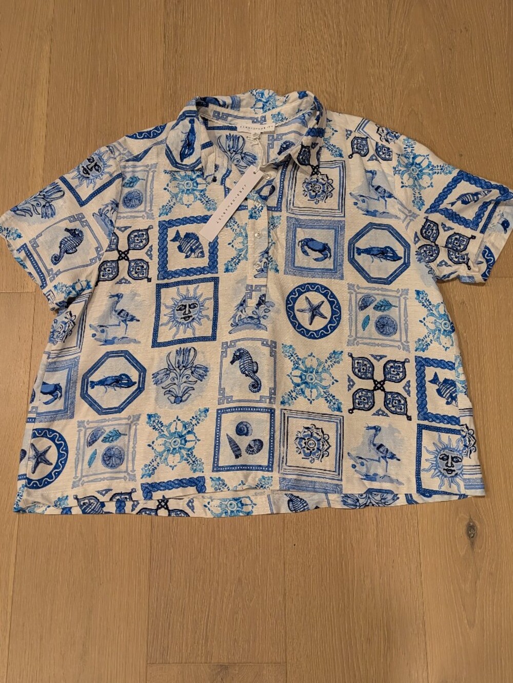 Blue and White Patterned Top